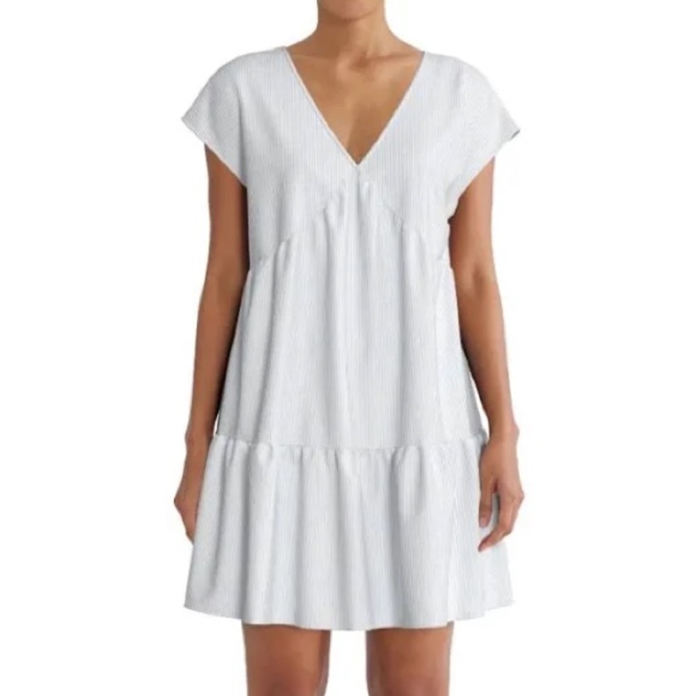 Womens Time & Tru light blue seersucker baby doll summer dress new‎ L